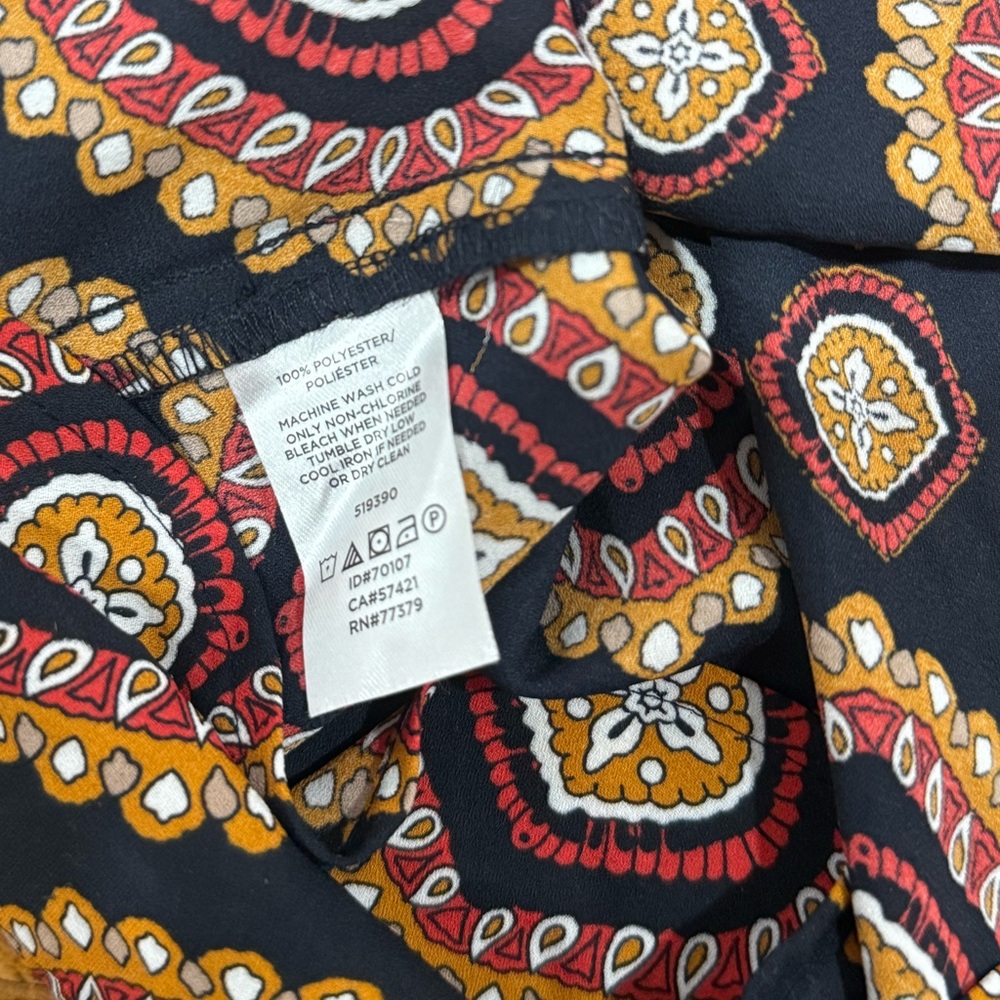 LOFT Ruffle Shoulder Blouse Bar Back Print Fall Top Blouse Women’s Size Large - Picture 6 of 6